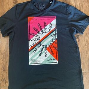 Adidas Black and Red Short Sleeve Tee with Geometric Design